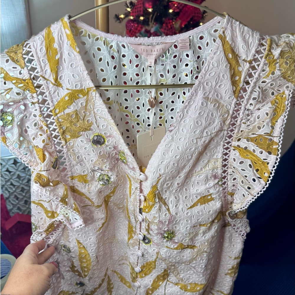 Ted Baker Adaale Cabana Ruffled Button Front Top - Picture 4 of 8